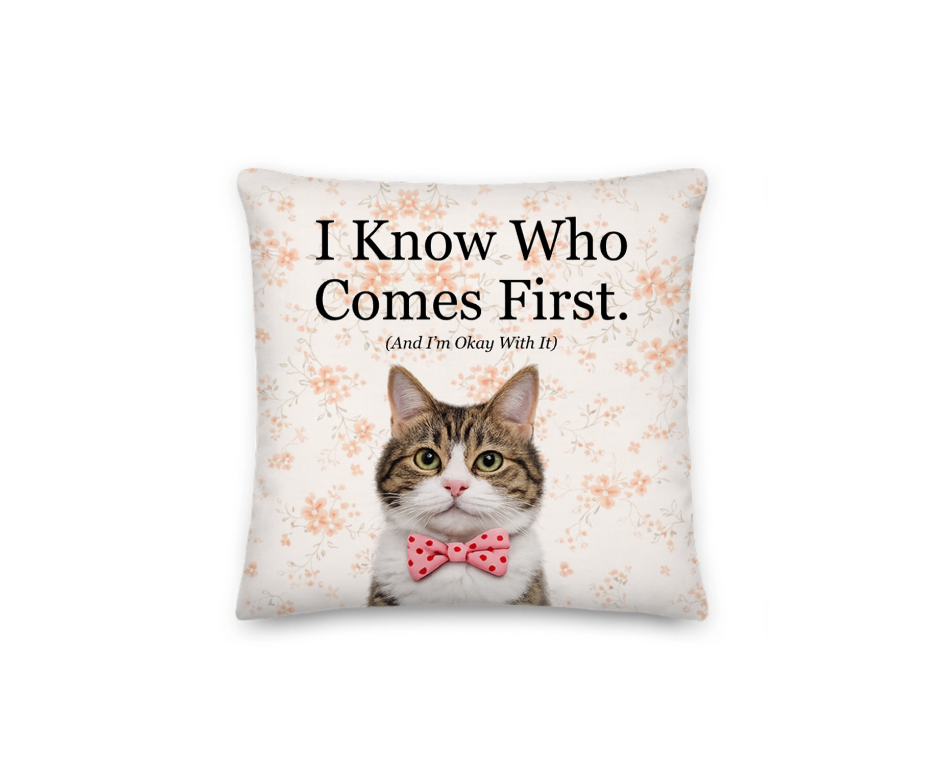 Pillow with a cat illustration and text on a white background great gift idea for a pet parent