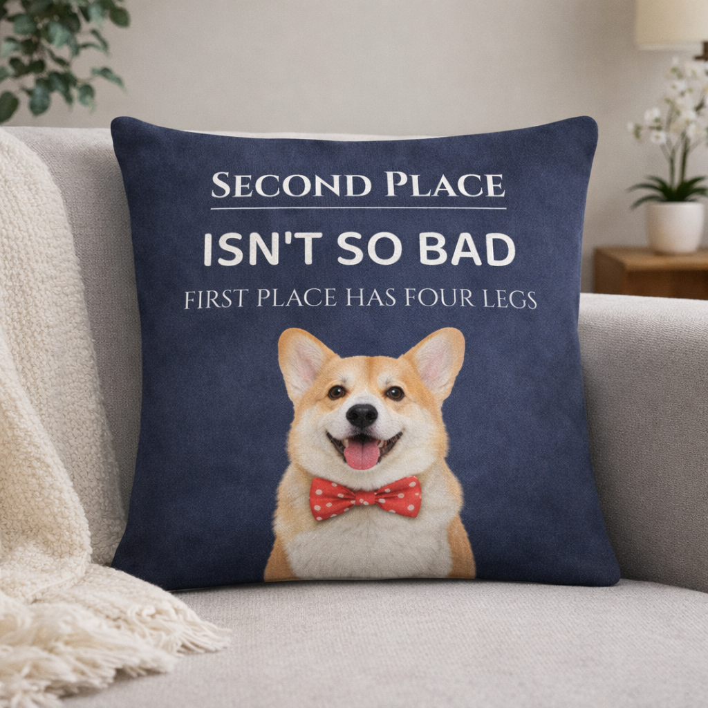 blue pet pillow with second place isn't so bad gift idea for her or gift idea for him