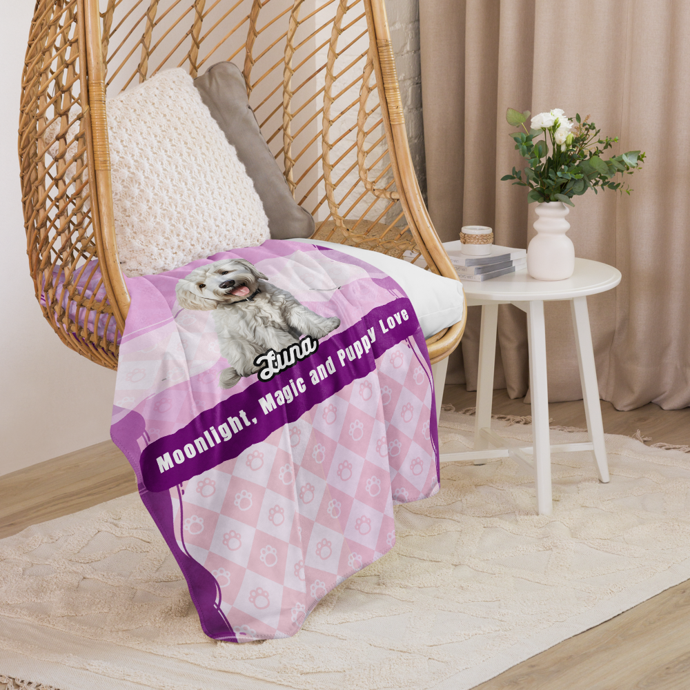 Luna Sherpa Blanket - Moonlight Magic and Puppy Love
