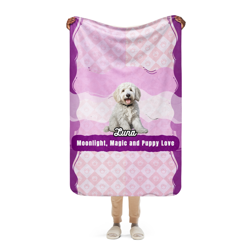 Luna Sherpa Blanket - Moonlight Magic and Puppy Love