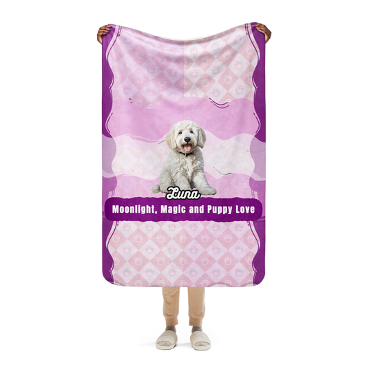 Luna Sherpa Blanket - Moonlight Magic and Puppy Love