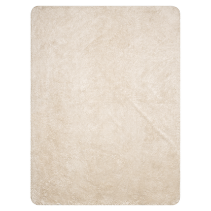 Beige rug with a subtle pattern on a white background