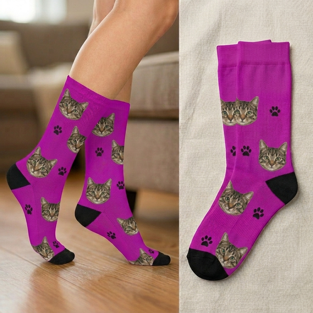 Custom Pet Face Cushioned Crew Socks